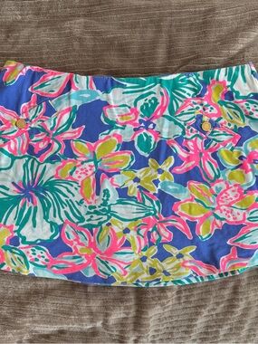 Lilly Pulitzer | Floral Print Mini Skirt in Blue, Pink & Green